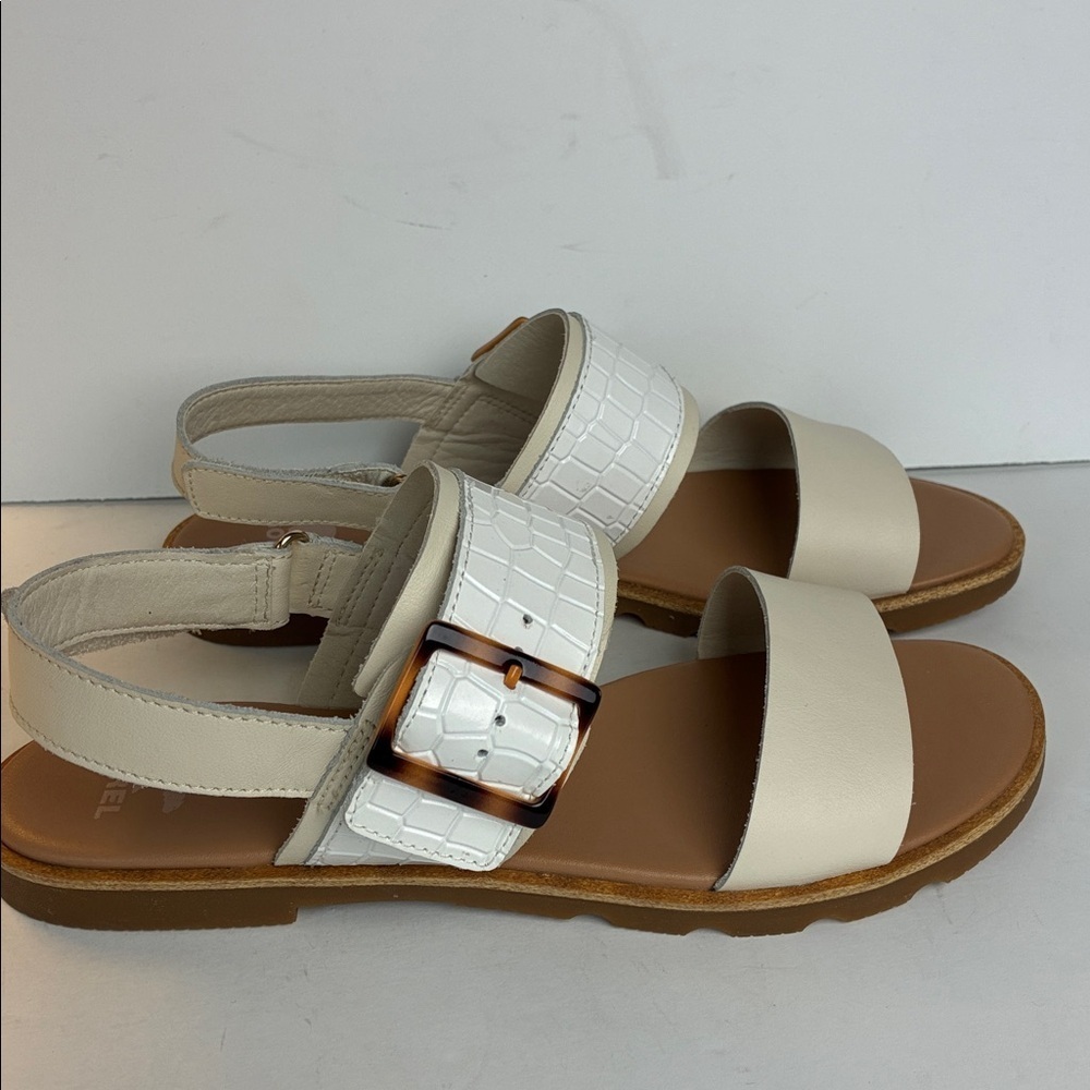 SOREL Ella III Slingback Women's Size 8.5 Chalk Gum 2 Leather Flat Sandal Slides - Picture 5 of 16